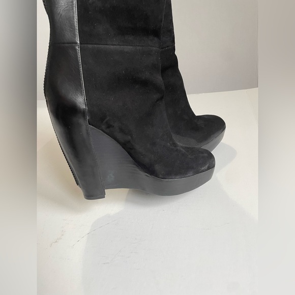 Kenneth Cole My Hope Black Suede/leather Wedge Tall Heeled Boots Size 8 - Picture 10 of 12